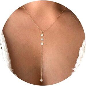 Women 14k Gold Plated Heart Pearl Teardrop Pendant Necklace Simple Gold Drop